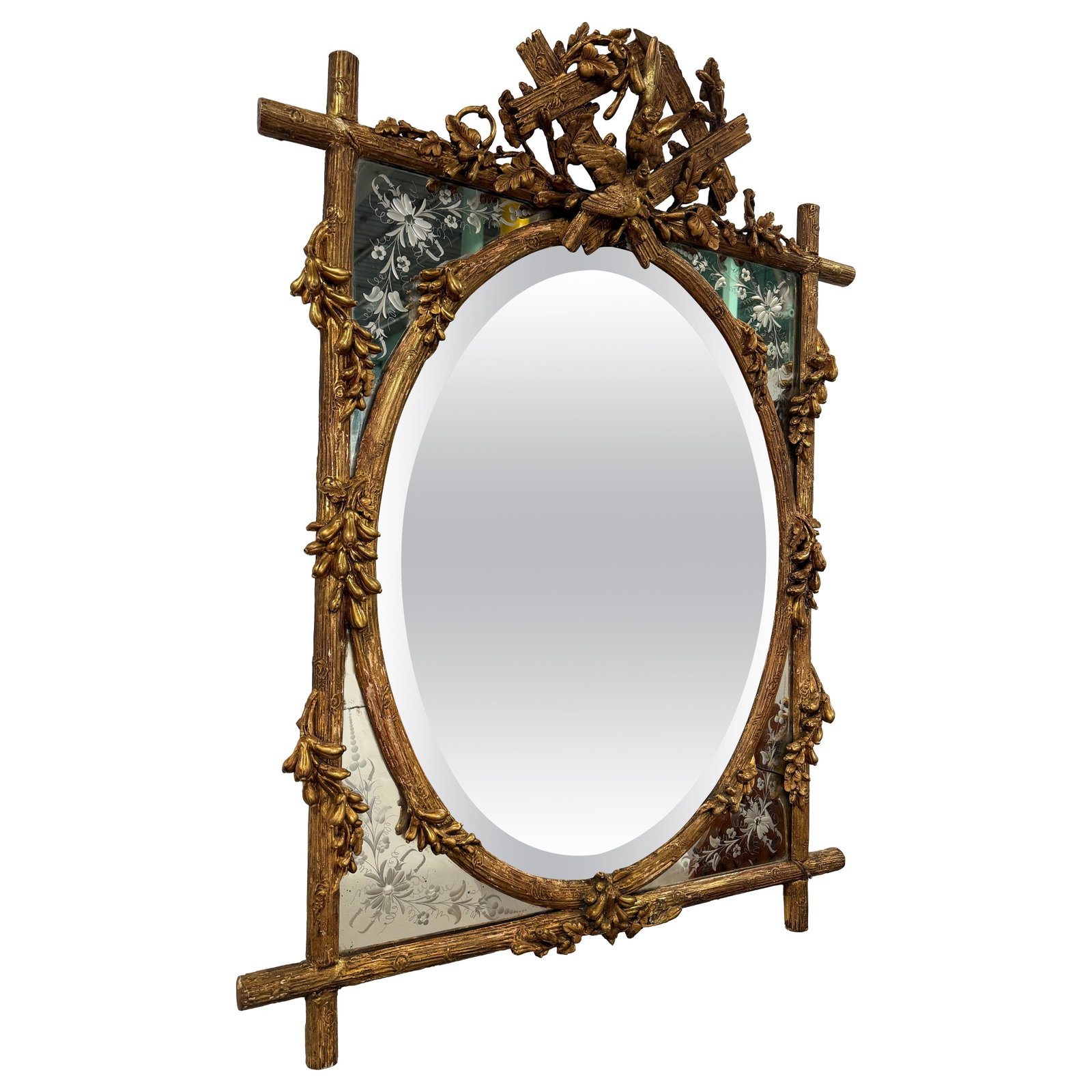 Late 19th Century French Giltwood Faux Bois Wall Mirror (1 of 17)