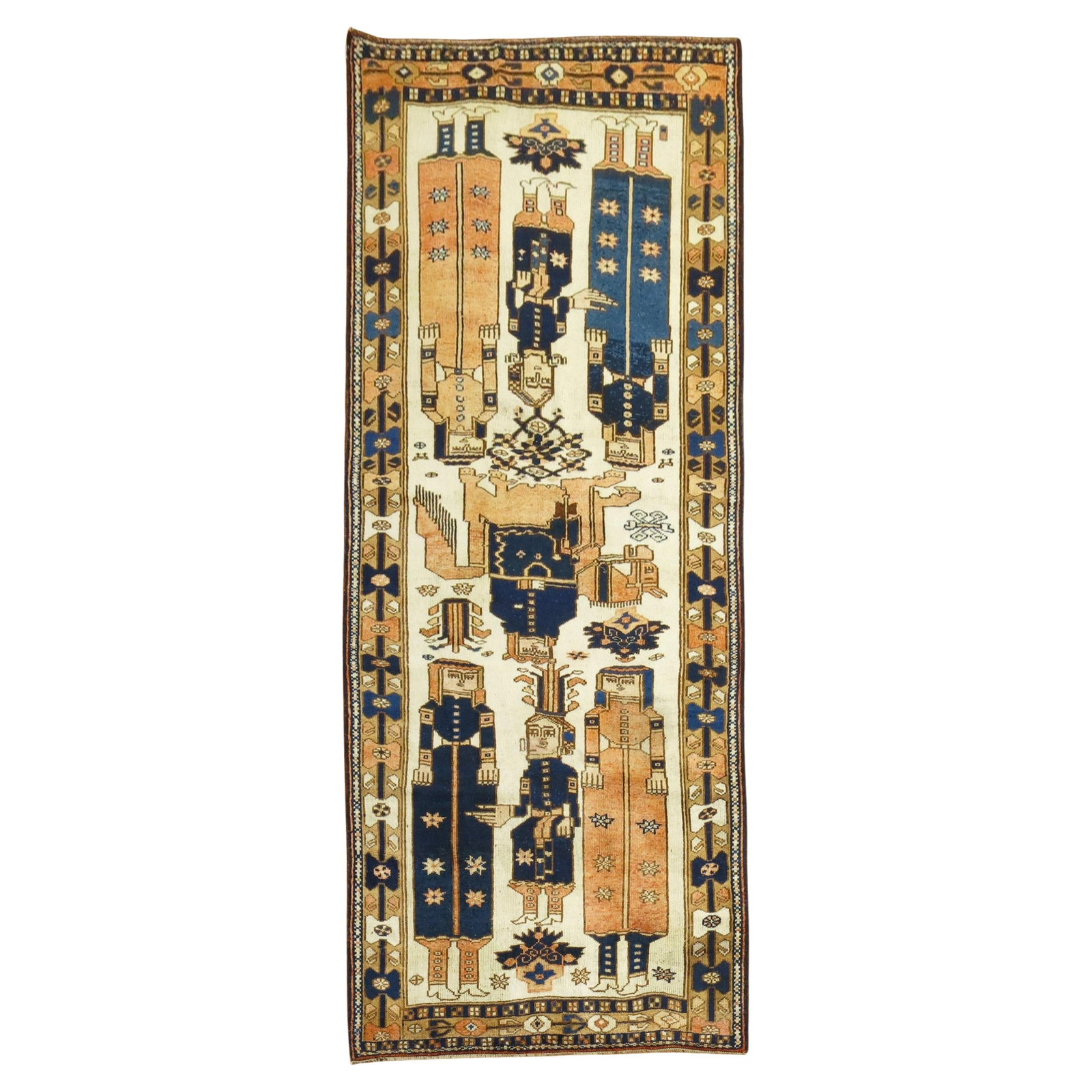 Vintage Persian Balouch Gallery Rug 4'8"x11'1" Wool Hand-Knotted Folk Art: Vintage Persian Balouch Gallery Rug 4'8"x11'1" Wool Hand-Knotted Folk Art Discover the exquisite craftsmanship of this vintage Persian pictorial Balouch gallery rug, featuring a stunning ivory ground 