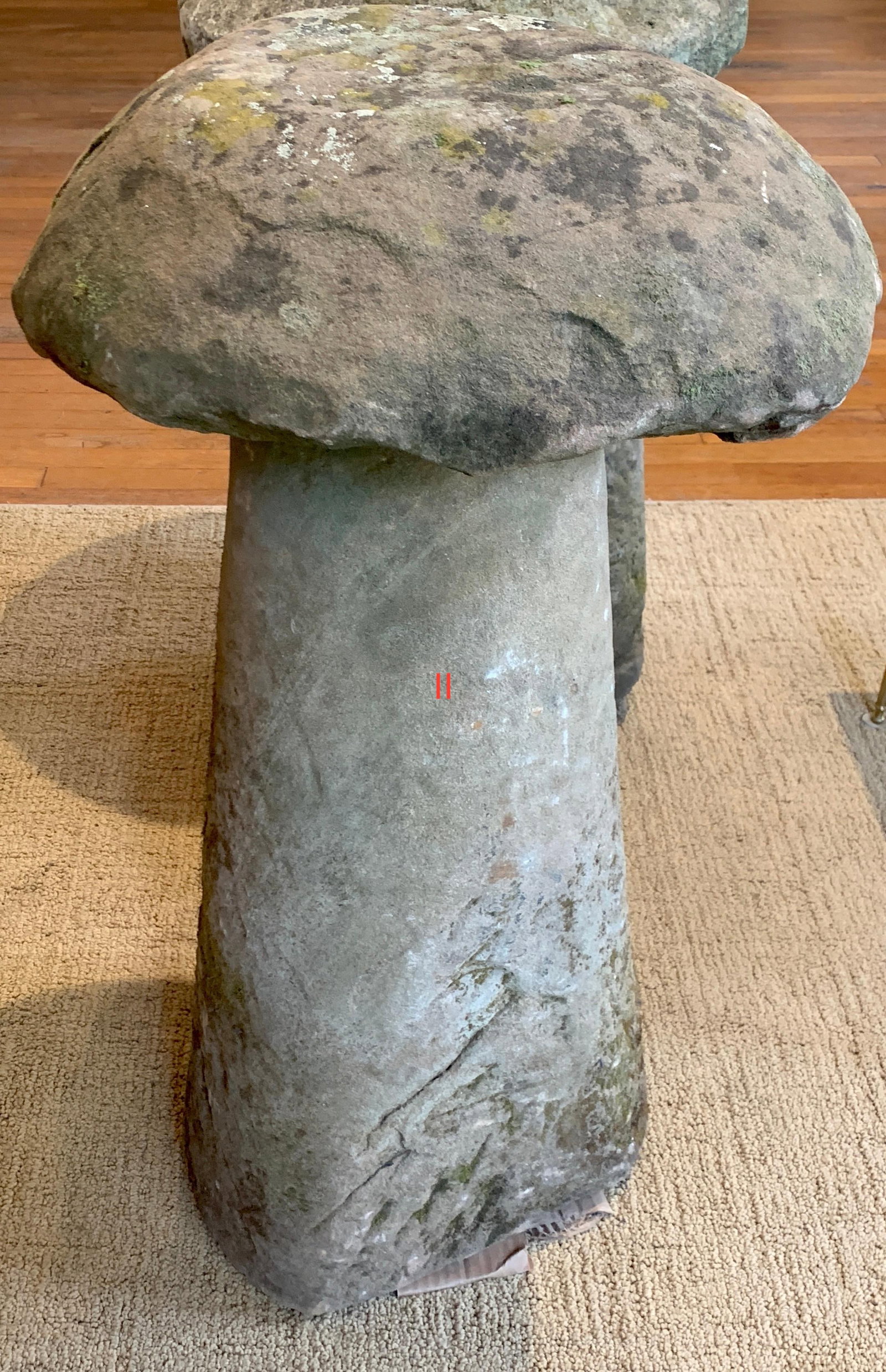 18th Century Hand-Carved English Staddle Stone Mushroom Garden Ornament: 18th Century Hand-Carved English Staddle Stone Mushroom Garden Ornament Enhance your garden with this stunning 18th Century English Staddle Stone, often referred to as a 'Mushroom' garden ornament. St