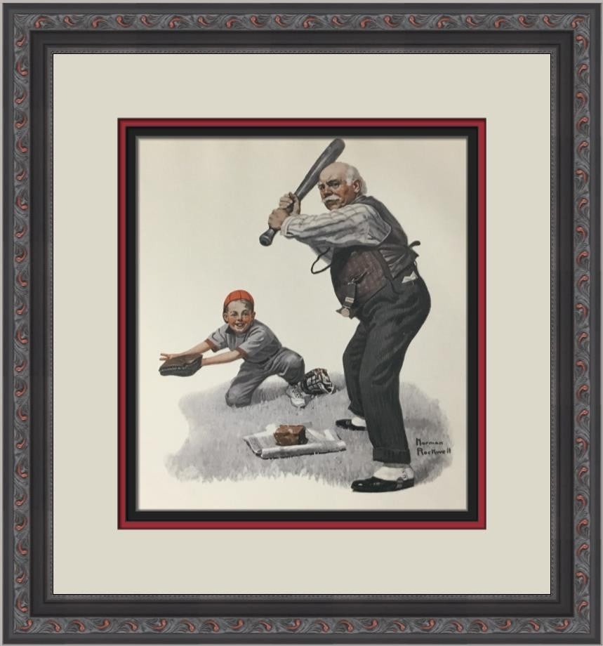 Framed Norman Rockwell Gramps At The Plate Offset Lithograph Print: Framed Norman Rockwell Gramps At The Plate Offset Lithograph Print This is a pre-owned Norman Rockwell open edition print titled Gramps At The Plate, professionally custom framed and matted. The print