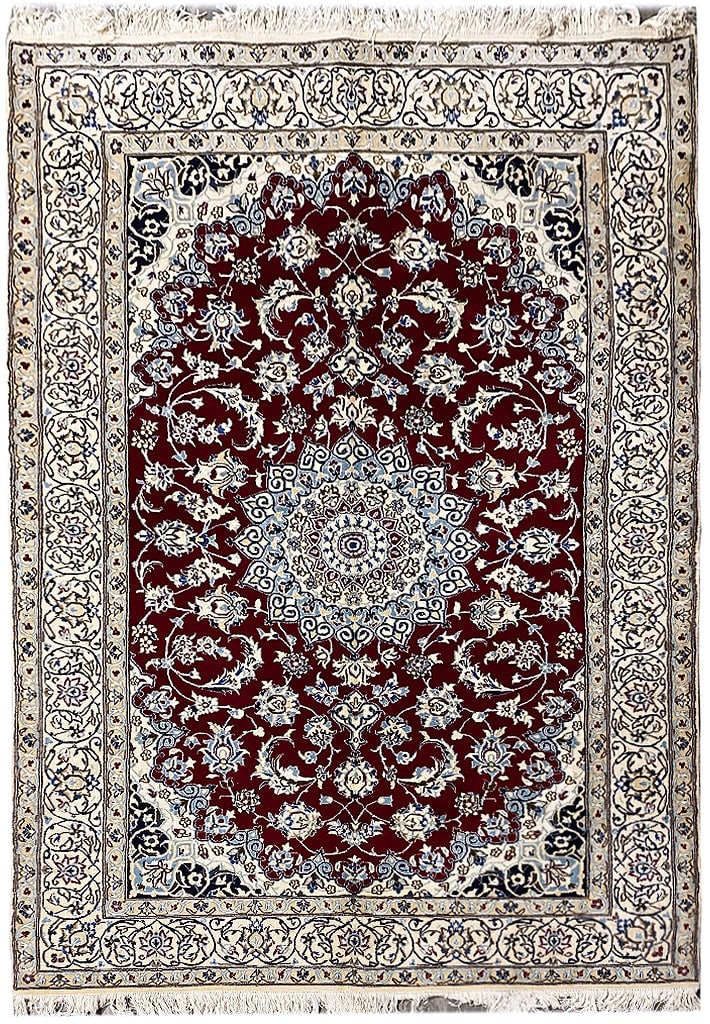 Authentic Persian Nain Rug 6.5 x 10 Wool Silk Fine Weave Iran: Authentic Persian Nain Rug 6.5 x 10 Wool Silk Fine Weave Iran Free continental US Shipping This authentic Persian Nain rug from Iran measures 6.5 x 10 feet and is hand-knotted from a premium blend of 