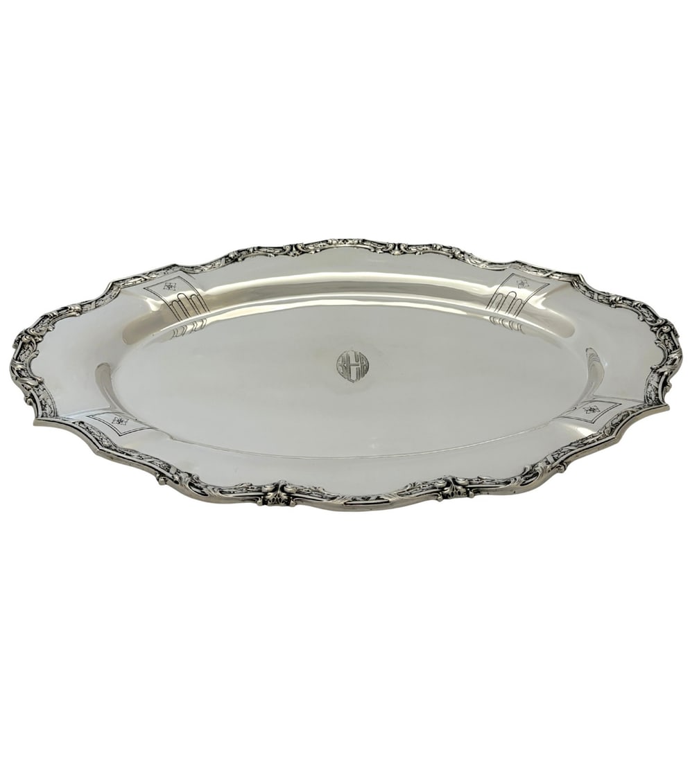 Redlich Sterling Silver Oval Platter Tray Monogram 20.50 x 14.50 (1 of 3)