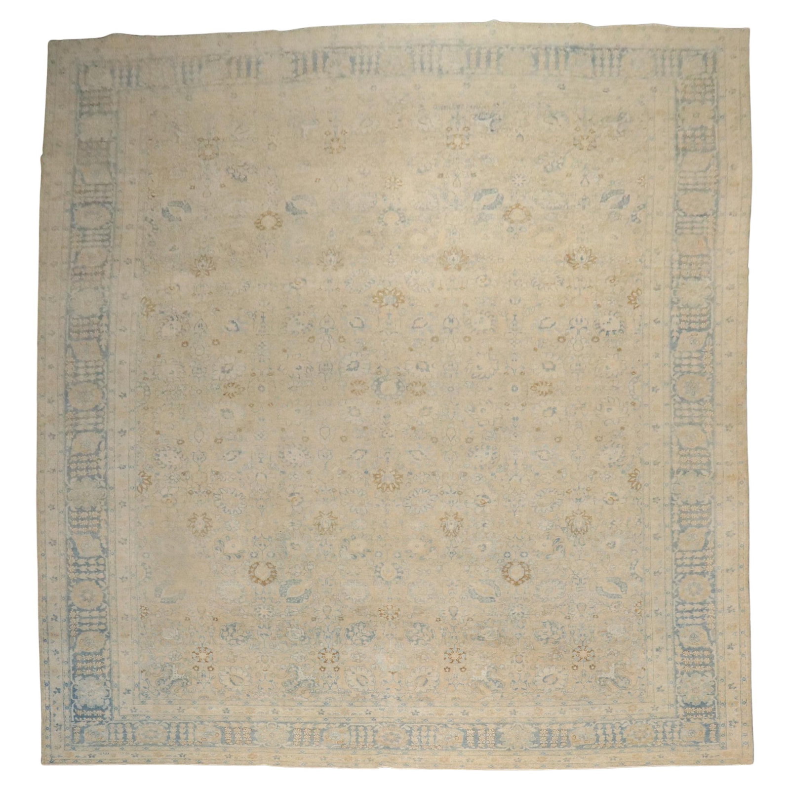 Exquisite 1920s Antique Persian Tabriz Wool Rug Agra Design 11'4 x 14': Exquisite 1920s Antique Persian Tabriz Wool Rug Agra Design 11'4 x 14' This exquisite Antique Persian Tabriz rug, crafted in the 1920s, features a stunning all-over design with light blue and cream ac