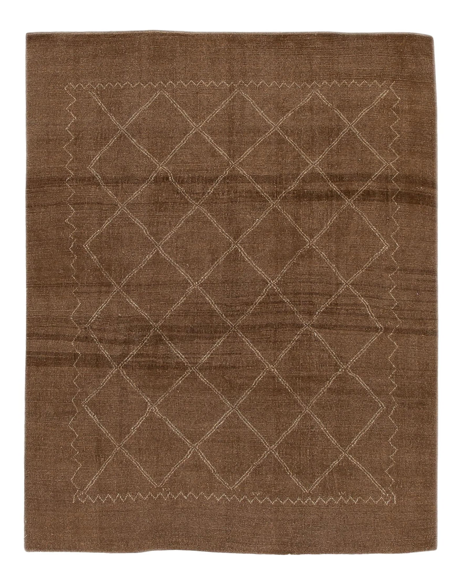 Contemporary Moroccan Geometric Brown Wool Rug 7' x 9': Contemporary Moroccan Geometric Brown Wool Rug 7' x 9' Enhance your living space with this stunning contemporary Moroccan style hand-knotted wool rug. Featuring a rich brown field with a striking beig