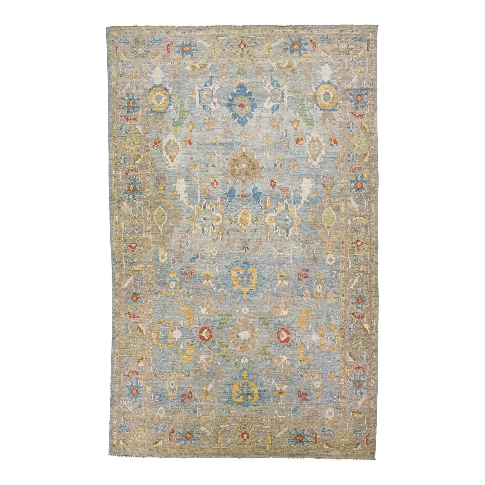 Mid 20th Century Persian Sultanabad Blue Wool Floral Rug 12'11 x 20'9: Mid 20th Century Persian Sultanabad Blue Wool Floral Rug 12'11 x 20'9 This exquisite Mid 20th Century Modern Persian Sultanabad rug showcases a stunning blue field adorned with a classic floral patter