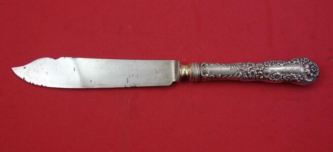 Dominick & Haff Number 10 Sterling Silver Fish Knife 8 3/8" Monogrammed: Dominick & Haff Number 10 Sterling Silver Fish Knife 8 3/8" Monogrammed This exquisite fish knife from Dominick & Haff features a hollow handle crafted from sterling silver, complemented by a plated b