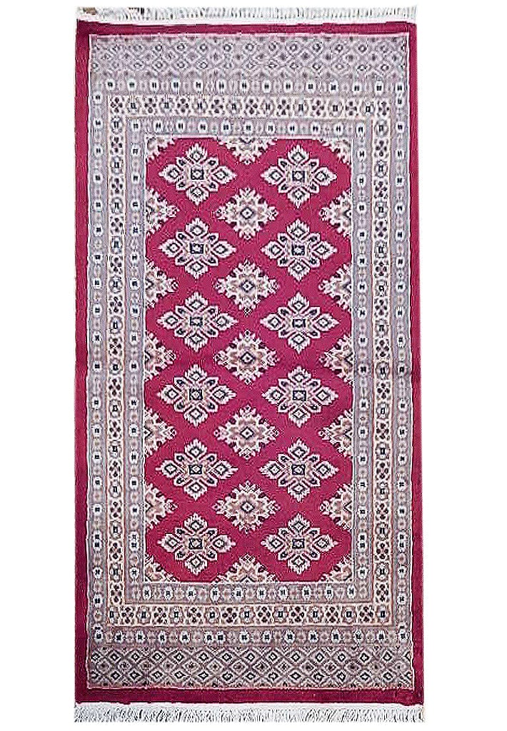2.7 x 4.2 Red Jaldar Bokhara Hand-Knotted Area Rug: 2.7 x 4.2 Red Jaldar Bokhara Hand-Knotted Area Rug Free continental US Shipping Enhance your living space with this exquisite 2' 7" x 4' 2" Red Jaldar Hand-knotted Bokhara Rug, a true masterpiece of t