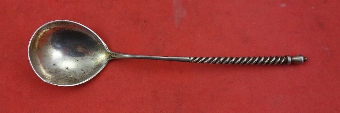 1878 Russian Sterling Silver Twisted Sugar Spoon 5 Inch Serving Piece: 1878 Russian Sterling Silver Twisted Sugar Spoon 5 Inch Serving Piece This exquisite Russian sterling silver sugar spoon, crafted in 1878, features a beautiful twisted design and elegant engraving on 