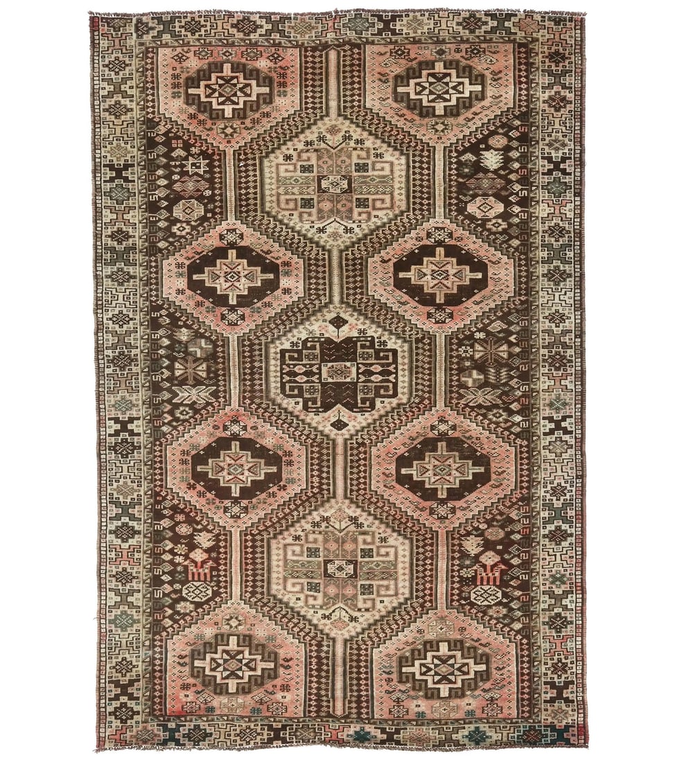 Vintage Semi-Antique Tribal Wool Area Rug 5'3 X 7'10 Handmade: Vintage Semi-Antique Tribal Wool Area Rug 5'3 X 7'10 Handmade Enhance your home decor with this semi-antique tribal design wool oriental rug, perfect for adding a touch of vintage charm to any room. M