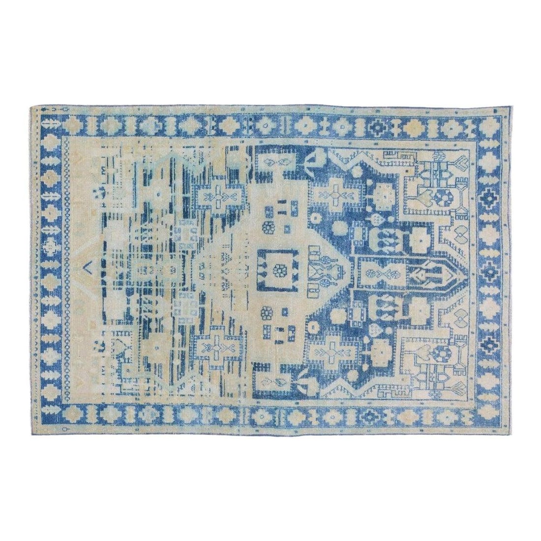 Anatolian Wool Area Rug Hand Knotted Turkish Design 4'3'' x 6'3'': Anatolian Wool Area Rug Hand Knotted Turkish Design 4'3'' x 6'3'' This vintage Turkish Anatolian rug is hand-knotted from wool using traditional techniques. It features a tan color and a soft, durable