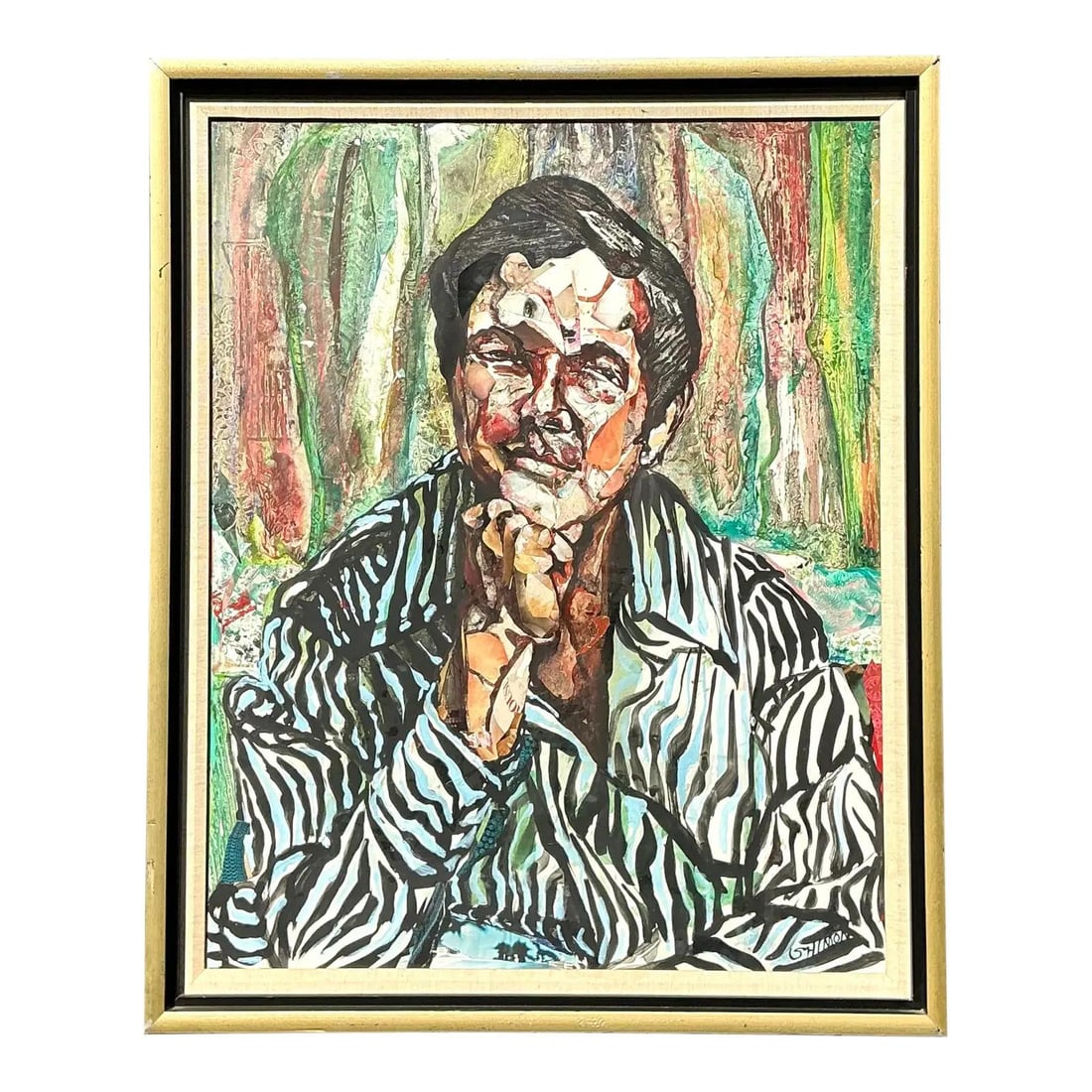 Framed oil portrait on canvas in black wood frame (1 of 10)