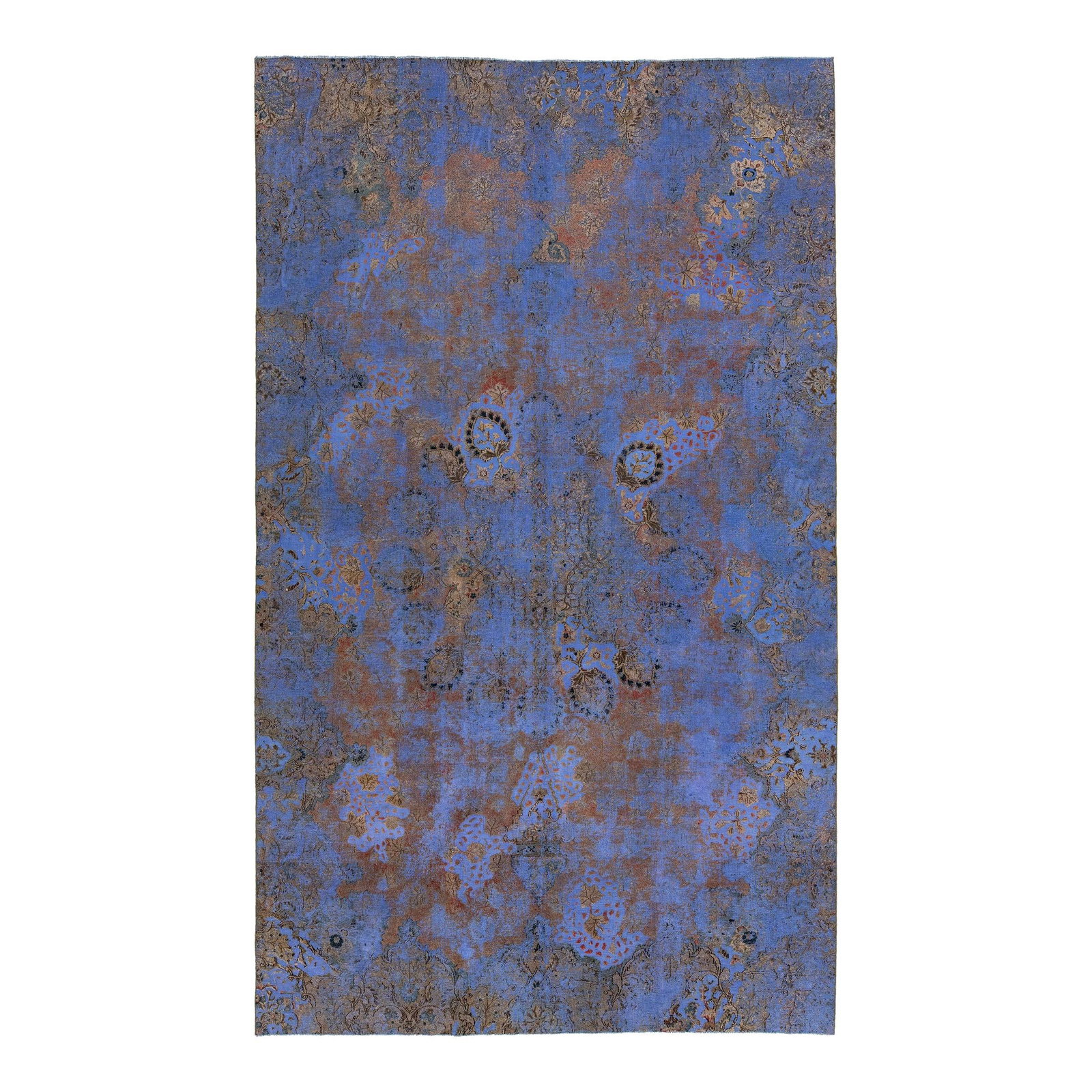 Antique Persian Blue Wool Rug 7'5 x 12'5 Floral Design: Antique Persian Blue Wool Rug 7'5 x 12'5 Floral Design This exquisite antique Persian wool rug showcases a stunning floral design highlighted by beige, rust, and brown accents against a predominantly 