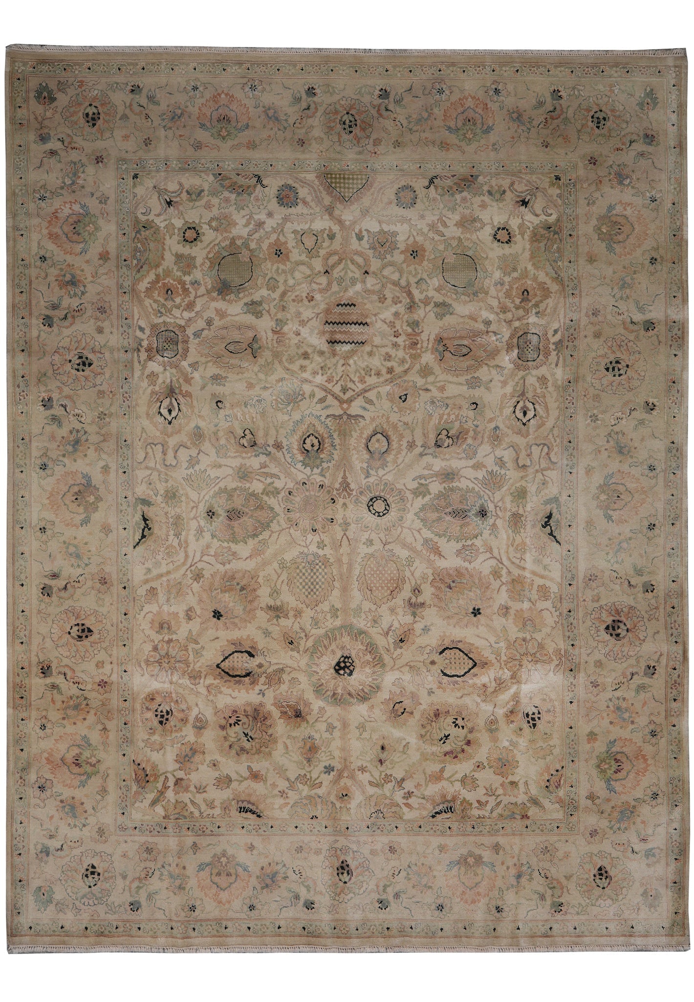 8 x 10.3 Hand Knotted Jaipur Rug 100% Wool Neutral Warm Colors: 8 x 10.3 Hand Knotted Jaipur Rug 100% Wool Neutral Warm Colors Free continental US Shipping This handmade Jaipur rug features a warm, washed-out neutral color palette and an intricate floral pattern i