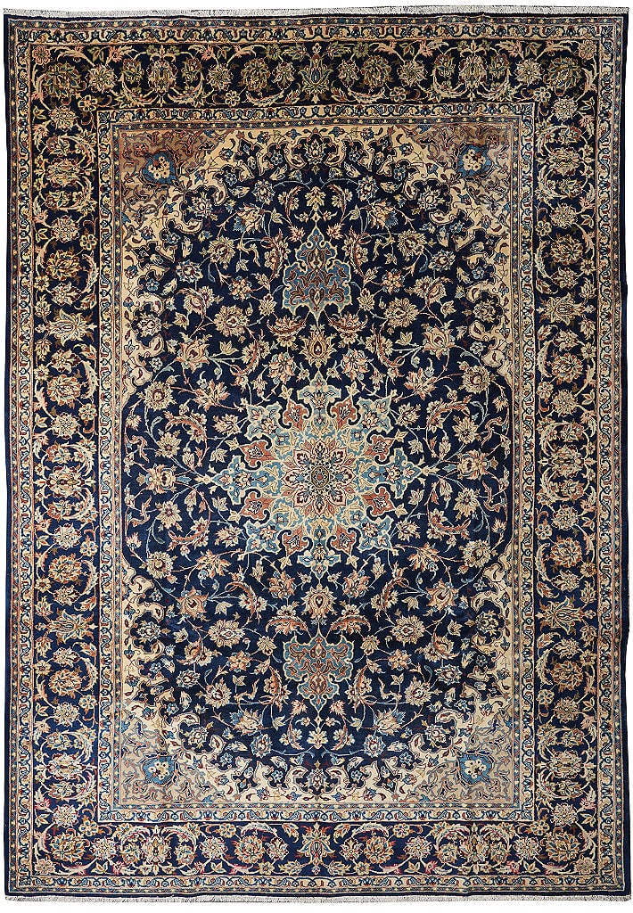 Persian Najafabad Esfahan Wool Rug 111 x 156 in Navy Blue Floral: Persian Najafabad Esfahan Wool Rug 111 x 156 in Navy Blue Floral Free continental US Shipping This hand-knotted Persian Najafabad Esfahan rug features a deep navy blue background accentuated with beig