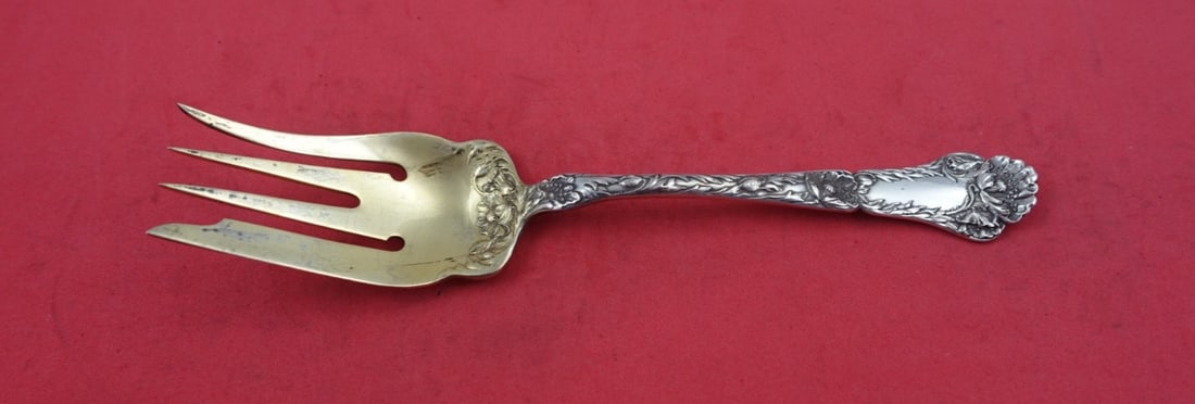 Gorham Poppy Sterling Silver Beef Fork 7.25 Inch Serving Piece: Gorham Poppy Sterling Silver Beef Fork 7.25 Inch Serving Piece Elevate your dining experience with this exquisite Poppy pattern serving fork by Gorham. Crafted from sterling silver, this 7 1/4" beef f