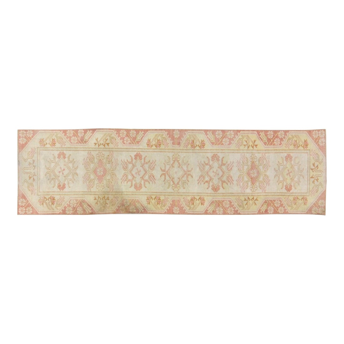 Handmade Wool Anatolian Runner Rug 2'4" x 9'2" Vintage Turkish Design: Handmade Wool Anatolian Runner Rug 2'4" x 9'2" Vintage Turkish Design This vintage Turkish Anatolian rug is hand-knotted from wool using traditional methods. The rug combines classic craftsmanship wit