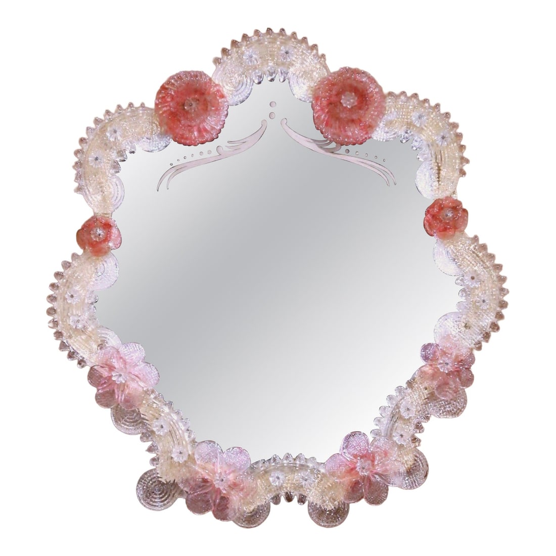 Italian Murano Handcrafted Vanity Mirror with Blush Pink Glass Floral Accents (1 of 8)