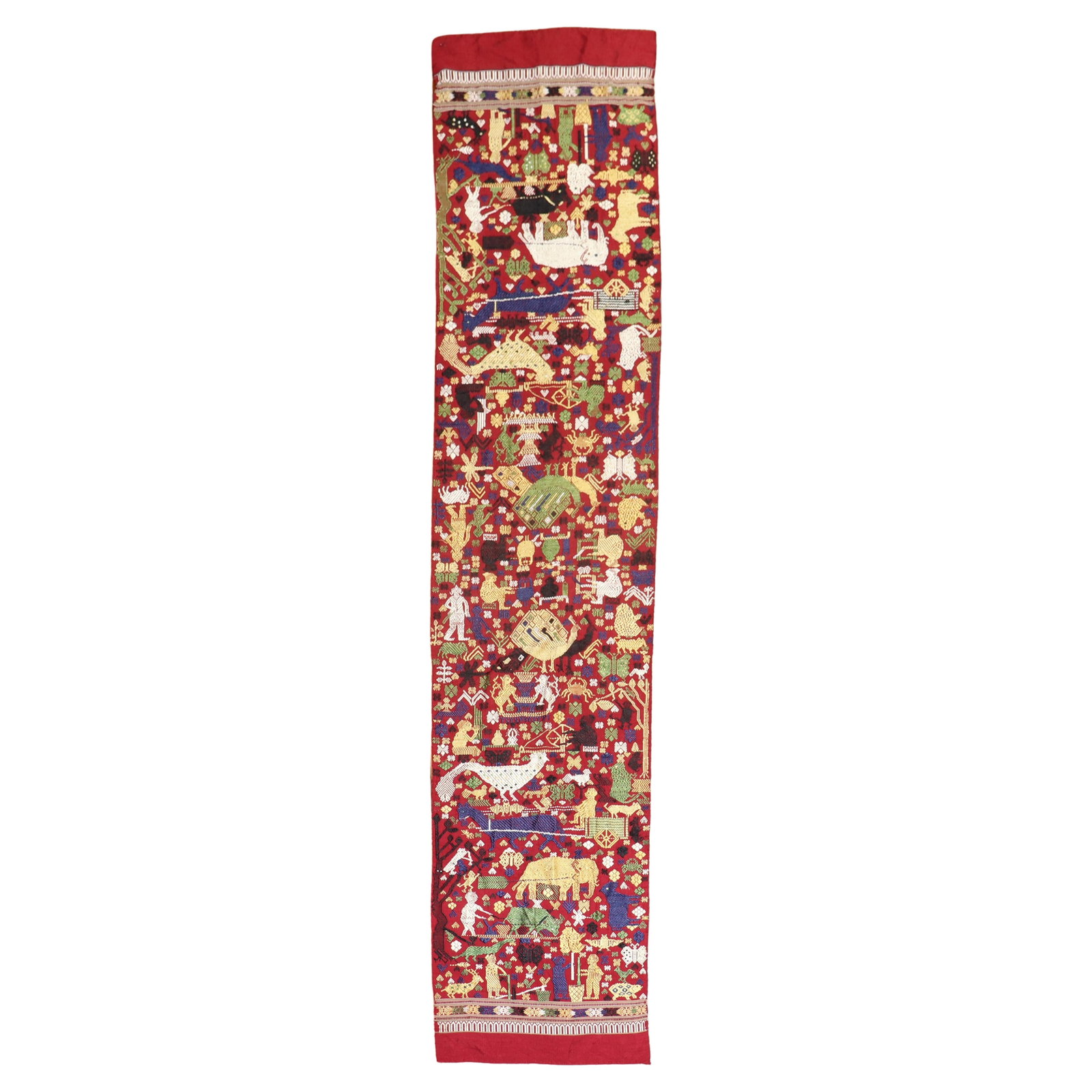 Late 20th Century Egyptian Folk Art Textile Cotton Embroidery: Late 20th Century Egyptian Folk Art Textile Cotton Embroidery This stunning late 20th century Egyptian textile features intricate folk art embroidery with a captivating pictorial design. Crafted from 