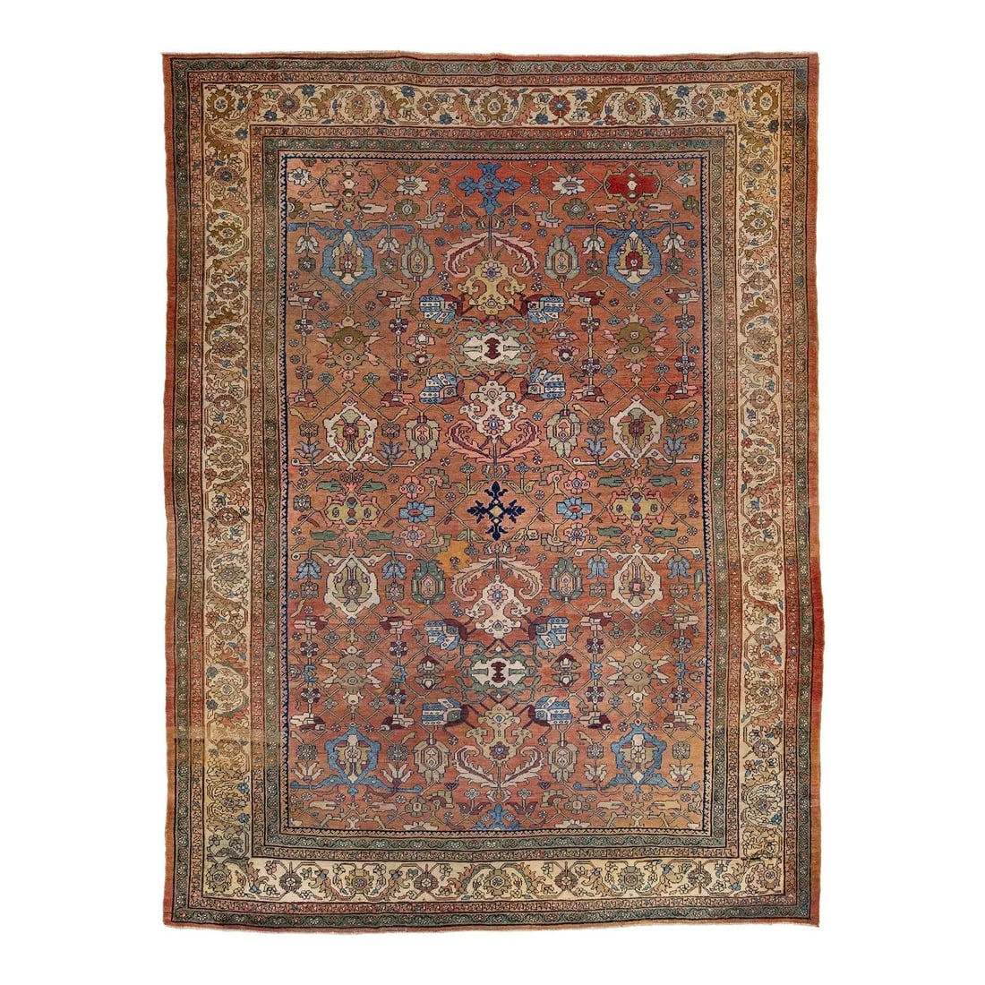 8'9" x 11'7" Persian Mahal Wool Rug with Terracotta and Navy Floral Pattern (1 of 9)