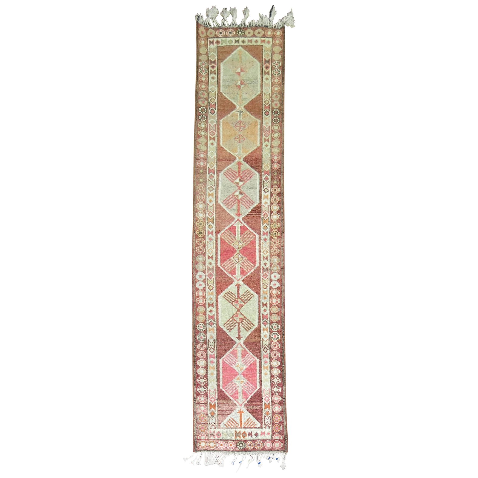 Bohemian Wool Hand Woven Turkish Kurd Runner Rug 32 x 146 in: Bohemian Wool Hand Woven Turkish Kurd Runner Rug 32 x 146 in This vintage Turkish Kurd runner is a hand-woven wool rug from the mid-20th century. It features a full pile and showcases a Bohemian style