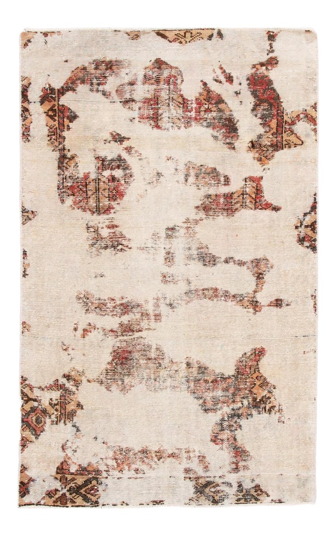 Vintage Ivory Handmade Wool Rug Abstract Design 3'10 x 6'3: Vintage Ivory Handmade Wool Rug Abstract Design 3'10 x 6'3 This exquisite hand-knotted vintage wool rug showcases an elegant ivory field adorned with an abstract multicolored design. Crafted around 19