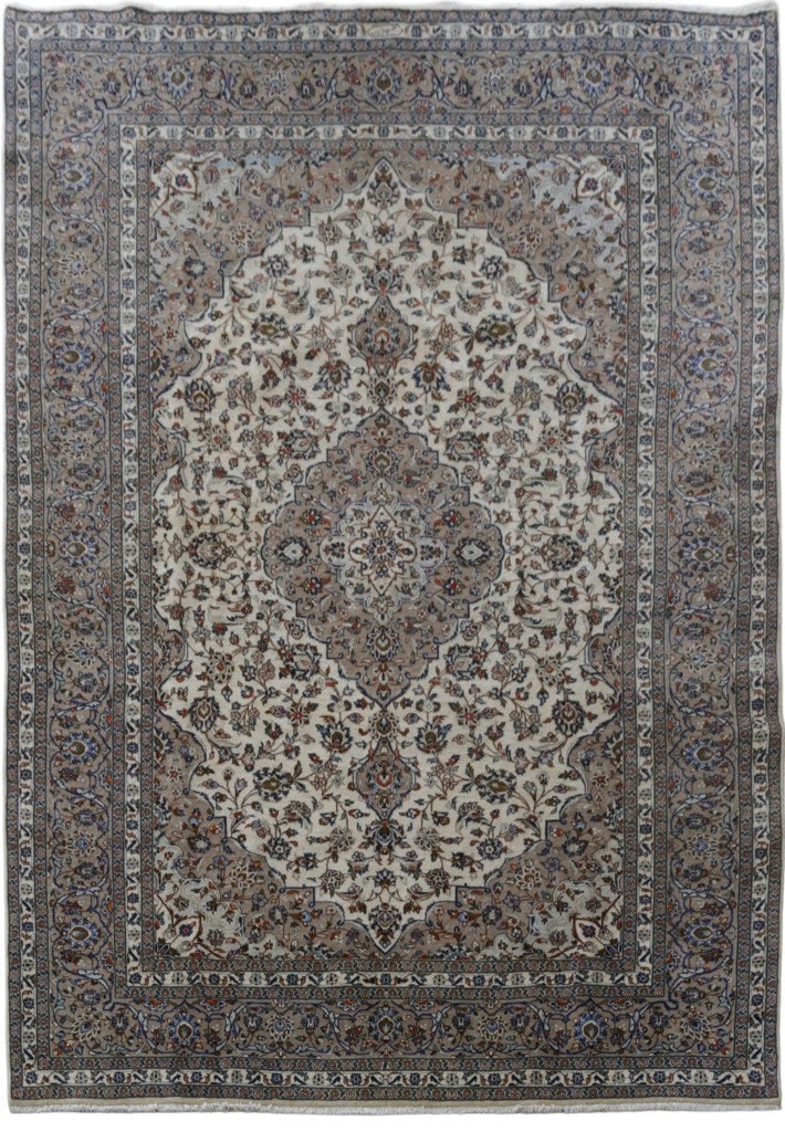 Persian Kashan Rug 8'2 x 11'8 Ivory Blue Gray Signed Iran: Persian Kashan Rug 8'2 x 11'8 Ivory Blue Gray Signed Iran Free continental US Shipping Discover the beauty of this handcrafted Persian rug featuring traditional designs intricately woven throughout. T
