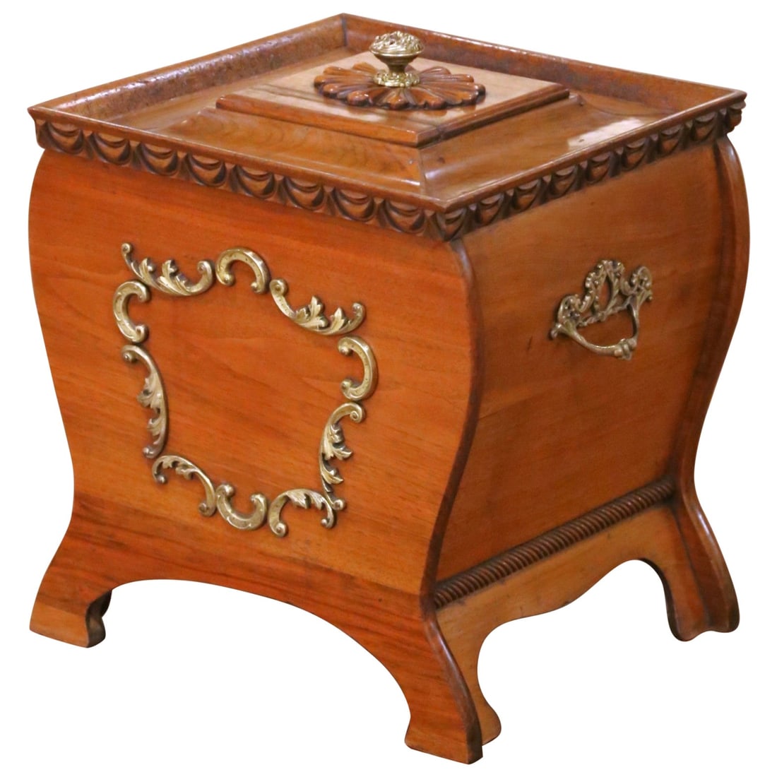 Louis XV French Walnut and Elm Coal Scuttle with Brass Details Circa 1880 (1 of 15)