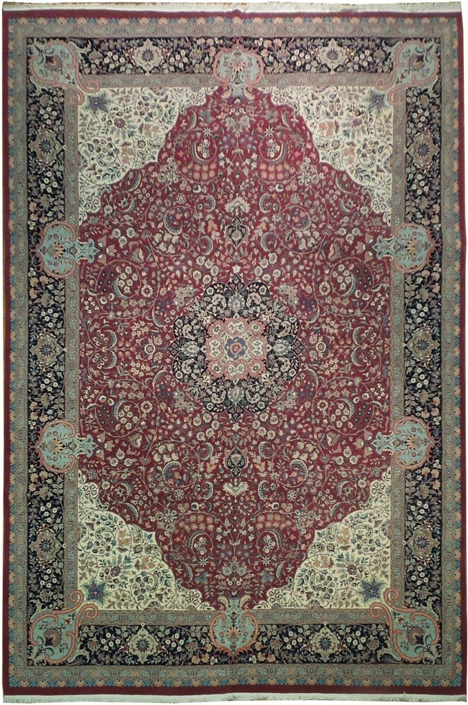 Finer Weave Handmade Kashan Rug 12'1 x 18'1 Luxurious Wool Silk Blend: Finer Weave Handmade Kashan Rug 12'1 x 18'1 Luxurious Wool Silk Blend Free continental US Shipping Introducing our exquisite 12' x 18' Finer Weave Handmade Kashan Rug, a masterpiece of artisanal craft