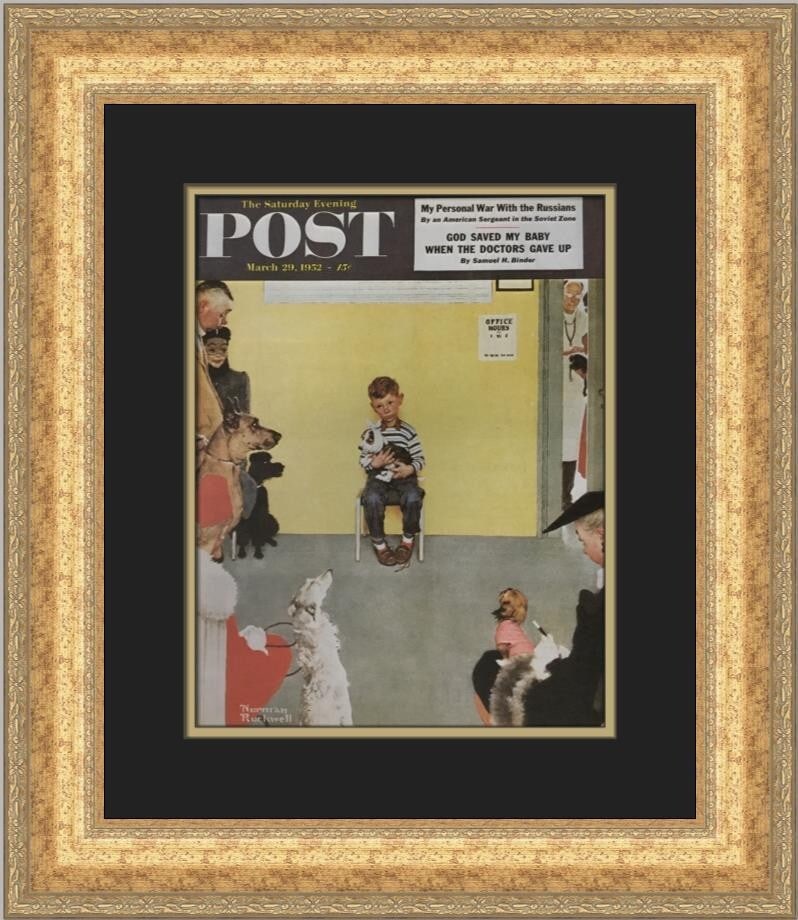 Norman Rockwell At The Vet's Custom Framed Print 21 x 18 Expressionism: Norman Rockwell At The Vet's Custom Framed Print 21 x 18 Expressionism This custom framed print titled "At The Vet's" by renowned artist Norman Rockwell captures a charming scene from everyday life. P