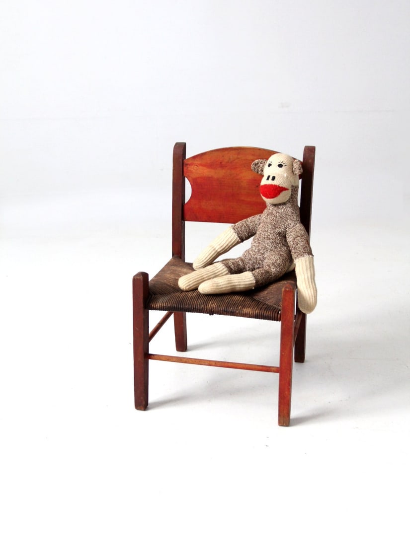 Vintage Rush Seat Rustic Children's Chair Reddish Brown Finish (1 of 10)
