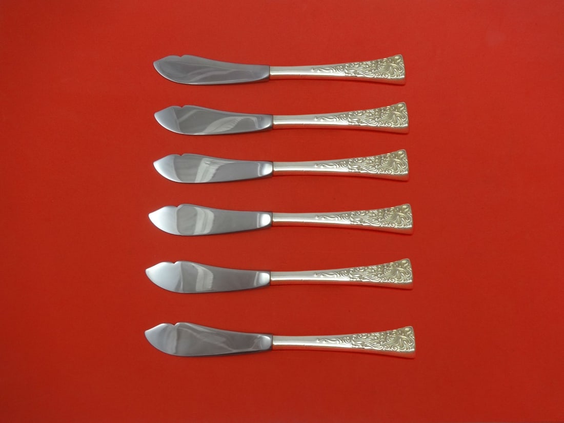 Reed & Barton Tapestry Sterling Silver 6pc Trout Knife Set Custom 7.5": Reed & Barton Tapestry Sterling Silver 6pc Trout Knife Set Custom 7.5" This exquisite 6-piece trout knife set features the Tapestry pattern by Reed & Barton, crafted from high-quality sterling silver 