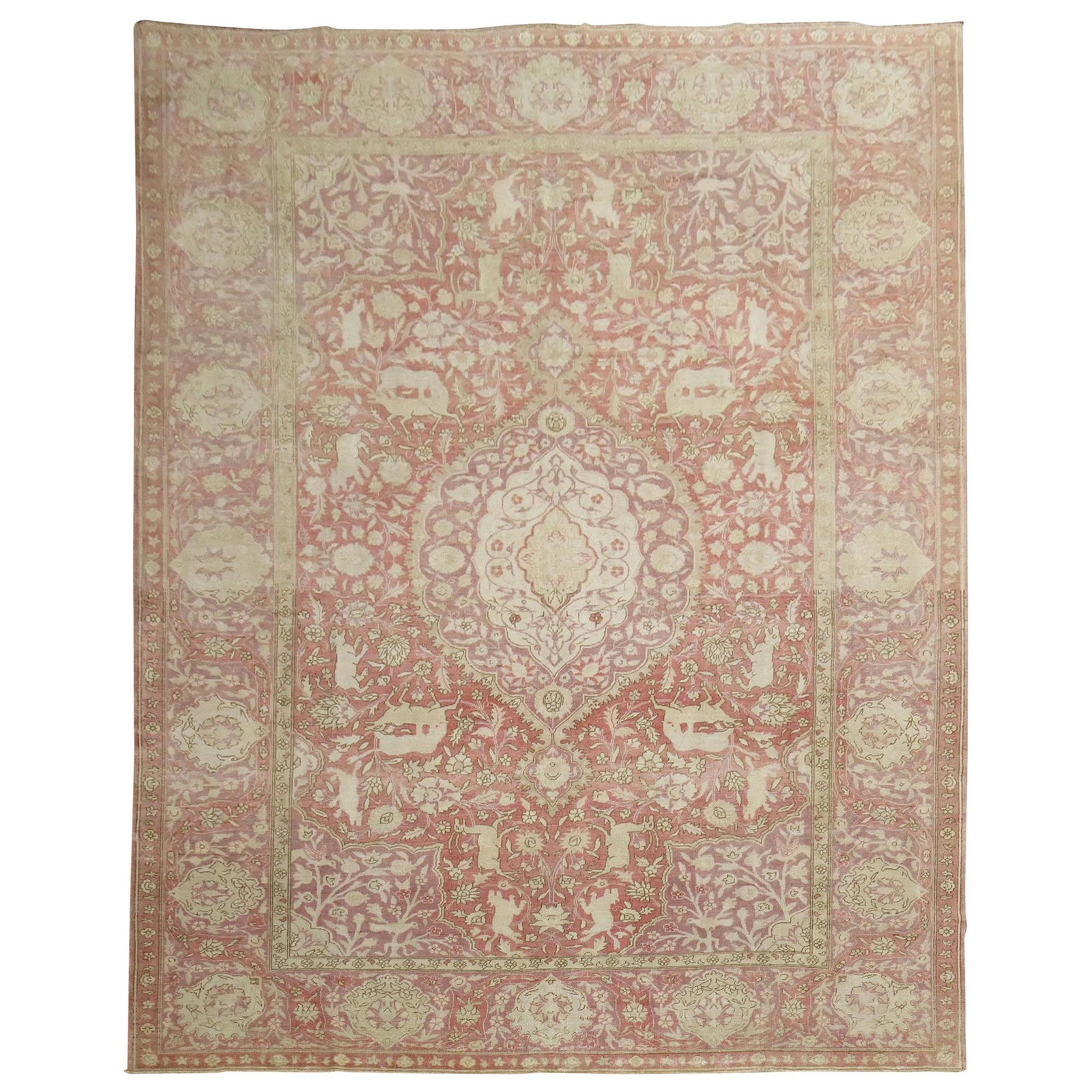 Turkish Hand-Knotted Wool Rug with Animal Motifs 9'11x12'10: Turkish Hand-Knotted Wool Rug with Animal Motifs 9'11x12'10 Discover the exquisite craftsmanship of this Zabihi Collection Animal Motif Turkish Room Size Rug, a stunning example of early 20th-century 