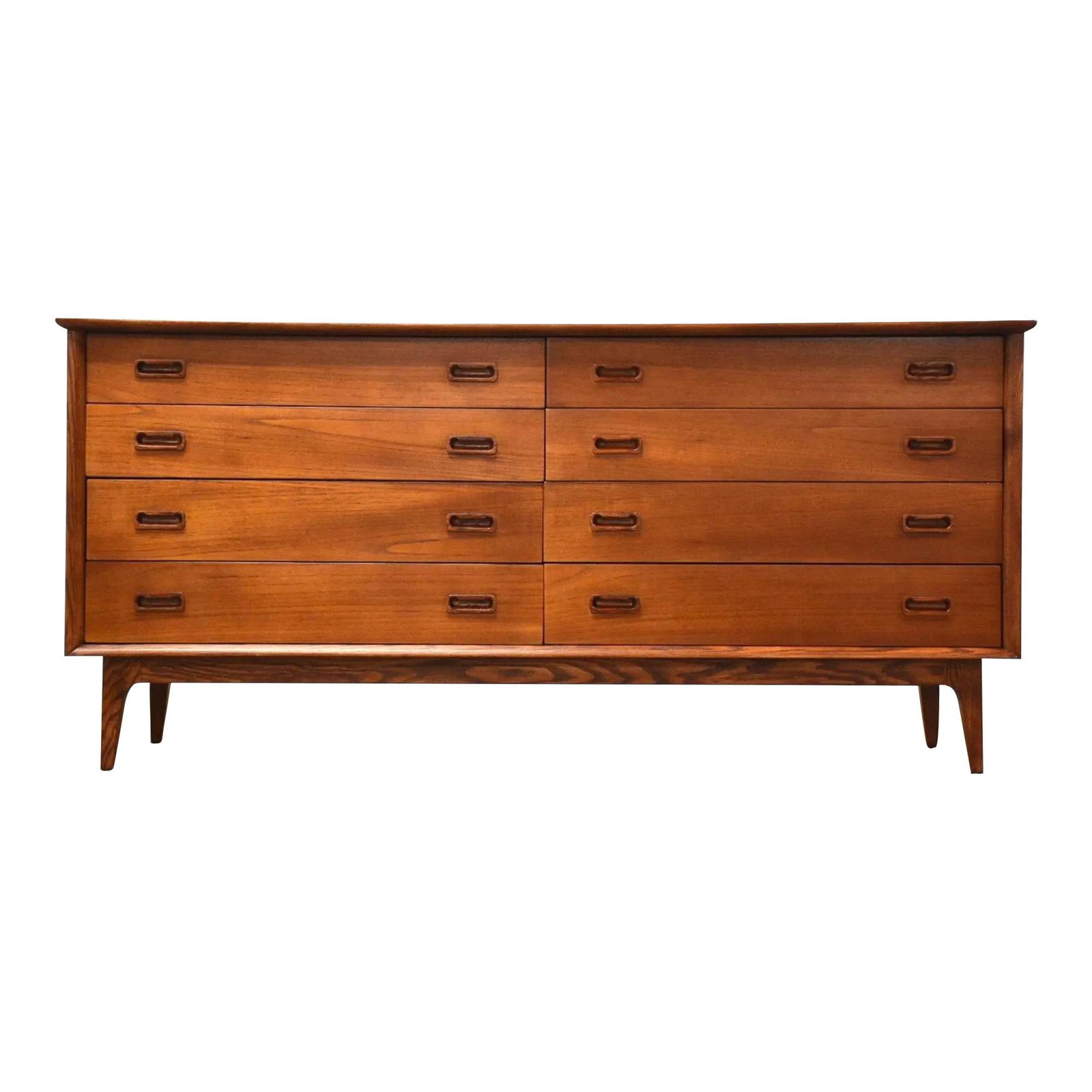 Mid Century Modern Teak Dresser 68" Wide 8 Drawers: Mid Century Modern Teak Dresser 68" Wide 8 Drawers This exquisite mid-century modern dresser is crafted from high-quality teak and features eight spacious drawers with inset pulls for a sleek look. Pr