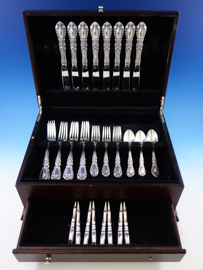 Alvin Prince Eugene Sterling Silver 40-Piece Flatware Service for 8: Alvin Prince Eugene Sterling Silver 40-Piece Flatware Service for 8 This is a dinner-size Prince Eugene flatware set by Alvin, crafted in sterling silver and made in the United States. The set consist