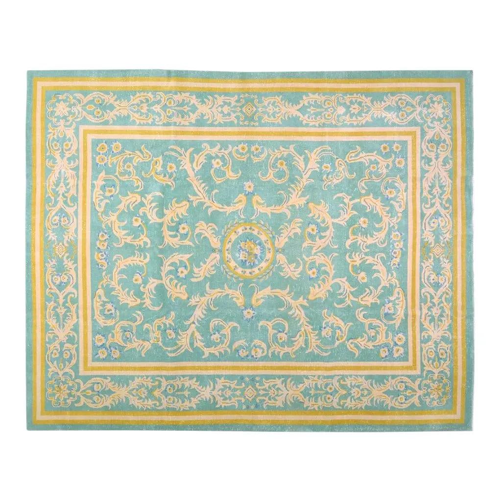 Hand Knotted Wool Chinese Art Deco Rug 9'x12' Asparagus Color: Hand Knotted Wool Chinese Art Deco Rug 9'x12' Asparagus Color This vintage Chinese Art Deco rug is hand-knotted from high-quality wool using traditional rug-making techniques. It features a blend of t