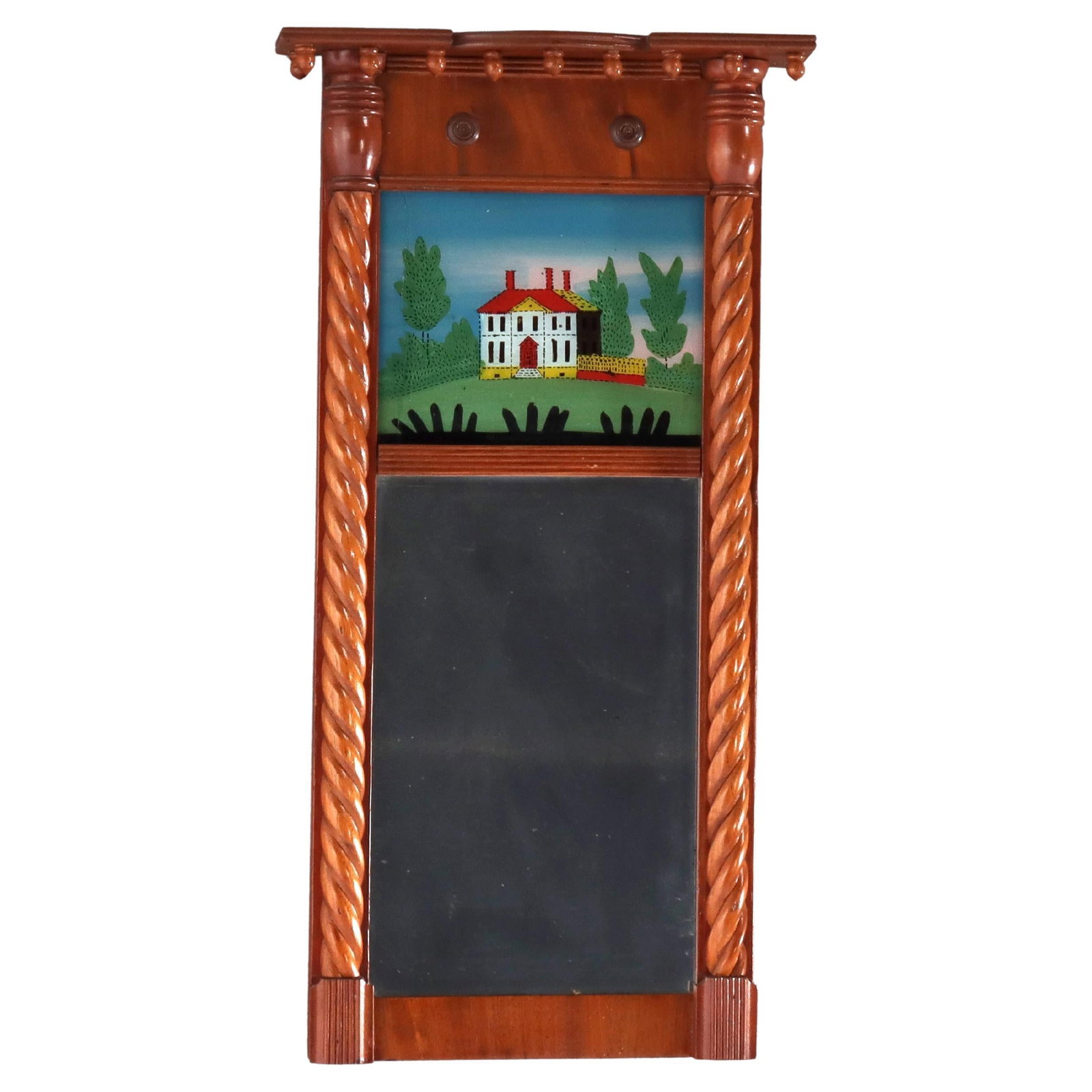 Federal Mahogany Mirror with Eglomise Panel c1820 (1 of 7)