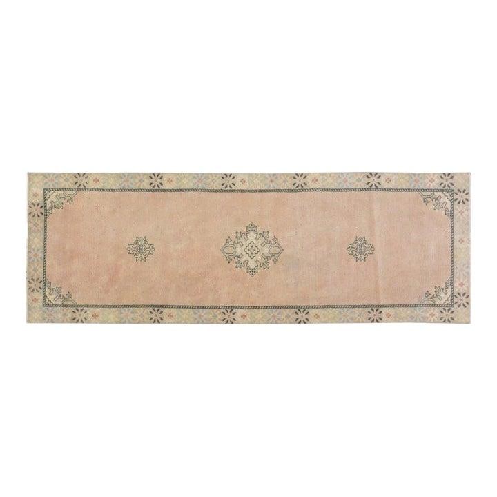 Blush Wool Anatolian Rug Hand Knotted Turkish 2'5" x 7'5" Vintage: Blush Wool Anatolian Rug Hand Knotted Turkish 2'5" x 7'5" Vintage This vintage Turkish Anatolian rug is hand-knotted from wool and features natural colors with a blush tone. It is a pre-owned piece, s