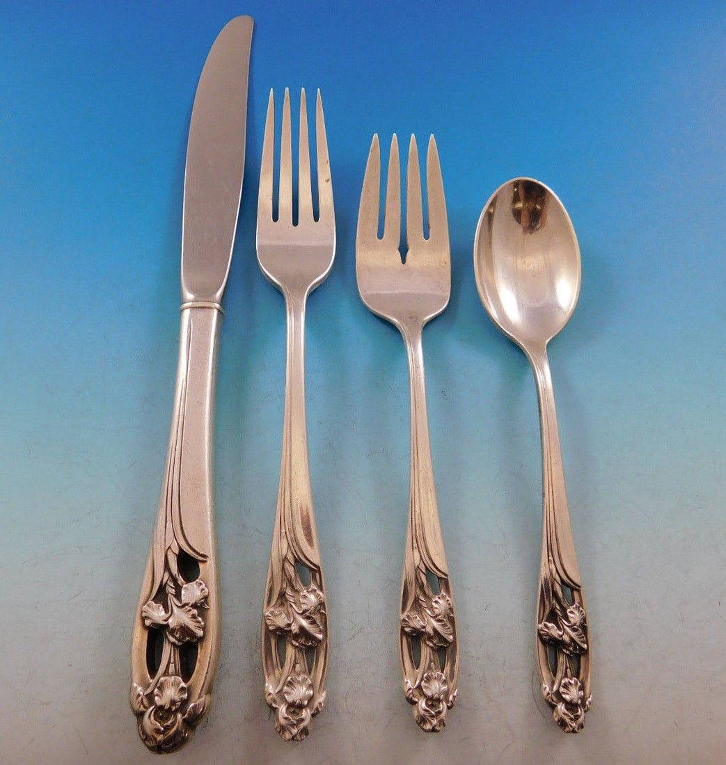 International Silver Iris Sterling Silver Flatware Set for 8 32 pcs with Storage Chest (1 of 5)