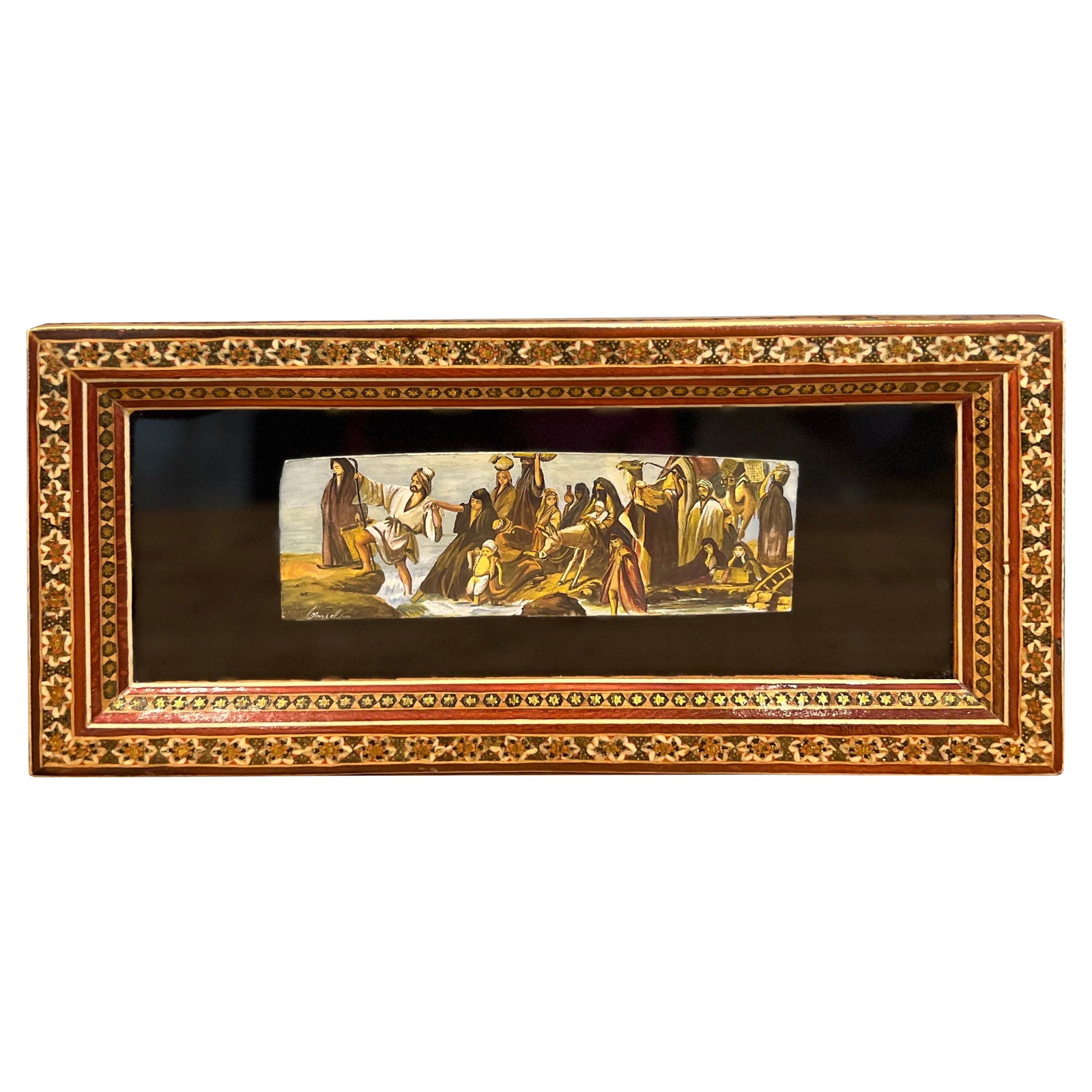 Vintage Persian Khatam Frame with Hand-Painted Moses Crossing (1 of 6)