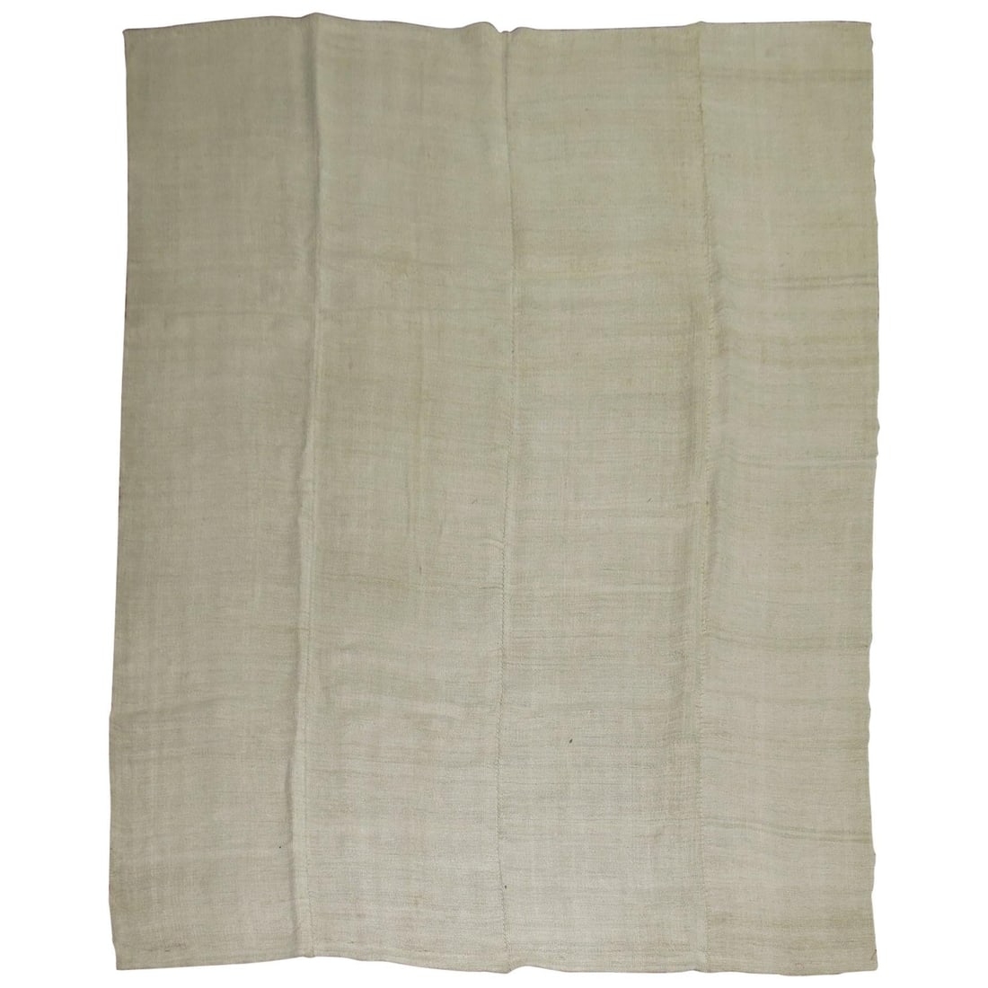 Unique Hand-Knotted Ivory Turkish Kilim 8'1" x 9'11" Minimalist Wool Rug: Unique Hand-Knotted Ivory Turkish Kilim 8'1" x 9'11" Minimalist Wool Rug Discover a unique piece of artistry with this Monochromatic Ivory Turkish Kilim, a stunning addition to any space. This one-of-
