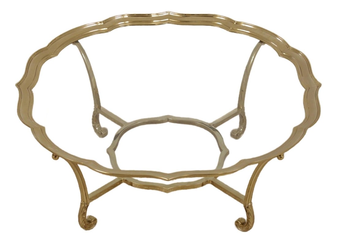 Labarge Polished Brass Glass Cocktail Table 42w x 42d x 16.5h (1 of 10)