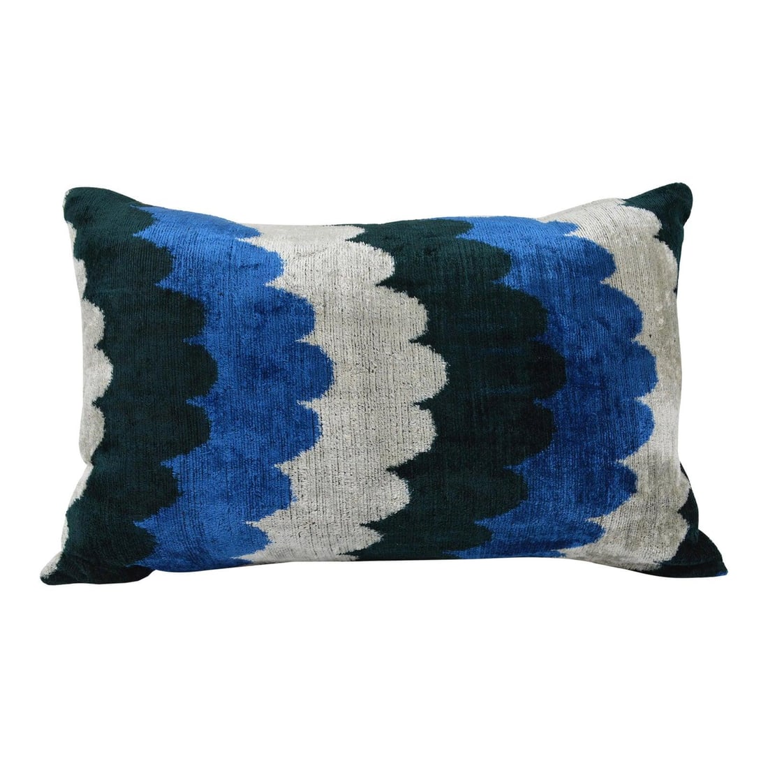 Royal Blue Ikat Velvet Silk Decorative Pillow With Linen Backing (1 of 3)