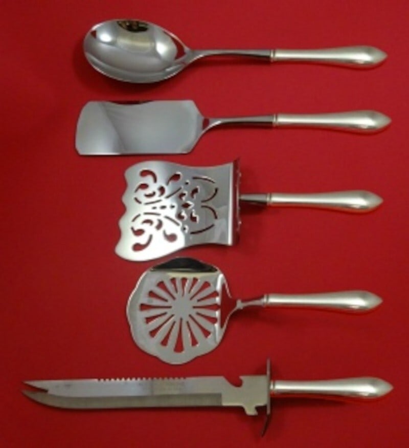 Dominick & Haff Pointed Antique Sterling Silver 5pc Brunch Set: Dominick & Haff Pointed Antique Sterling Silver 5pc Brunch Set Enhance your brunch gatherings with this exquisite 5-piece brunch serving set, custom made in the iconic Pointed Antique pattern by Domin