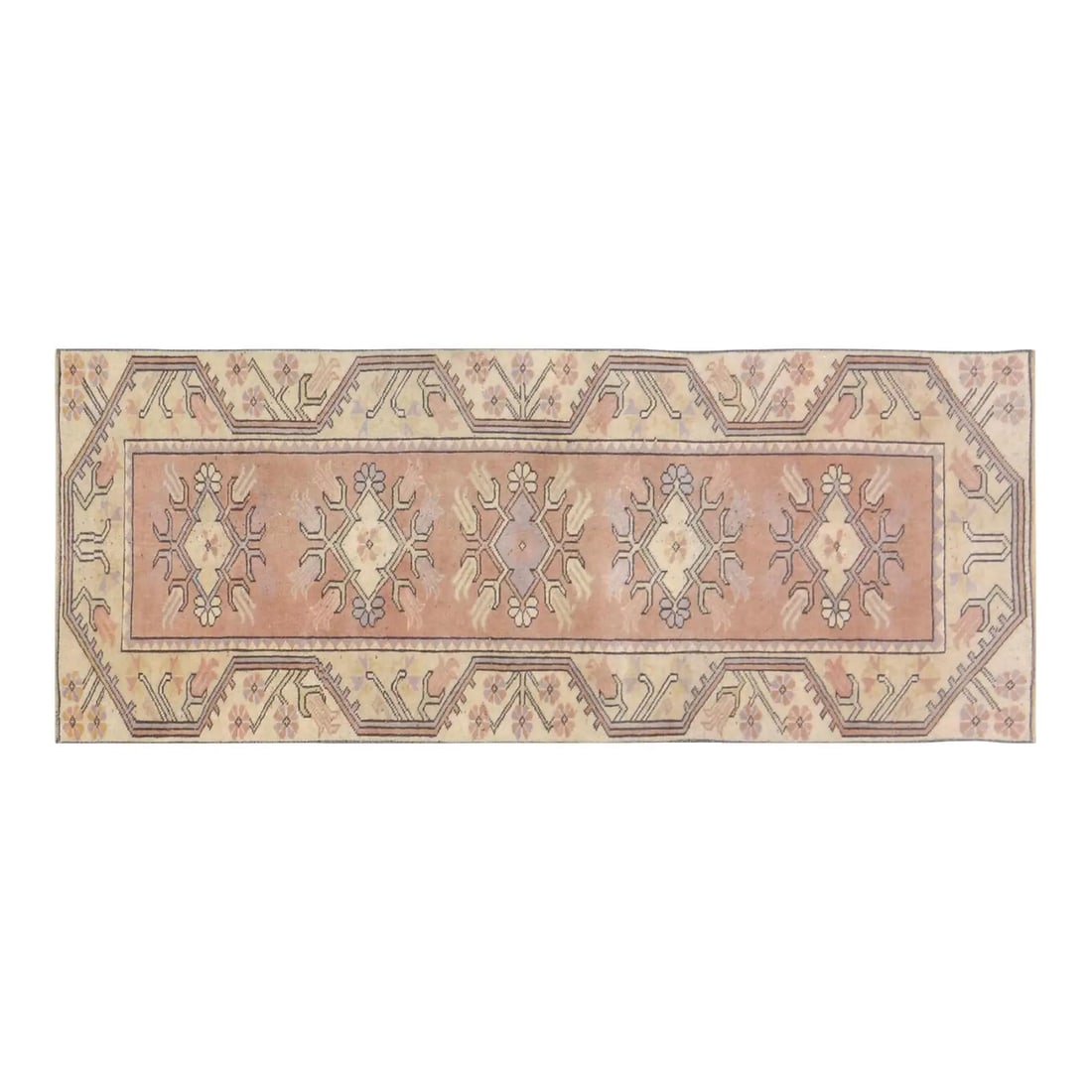 Handmade Anatolian Wool Runner Rug 2'4 x 6'8 Turkish Vintage: Handmade Anatolian Wool Runner Rug 2'4 x 6'8 Turkish Vintage This vintage Turkish Anatolian hand-knotted wool rug showcases traditional craftsmanship with a modern design sensibility. Expertly crafted