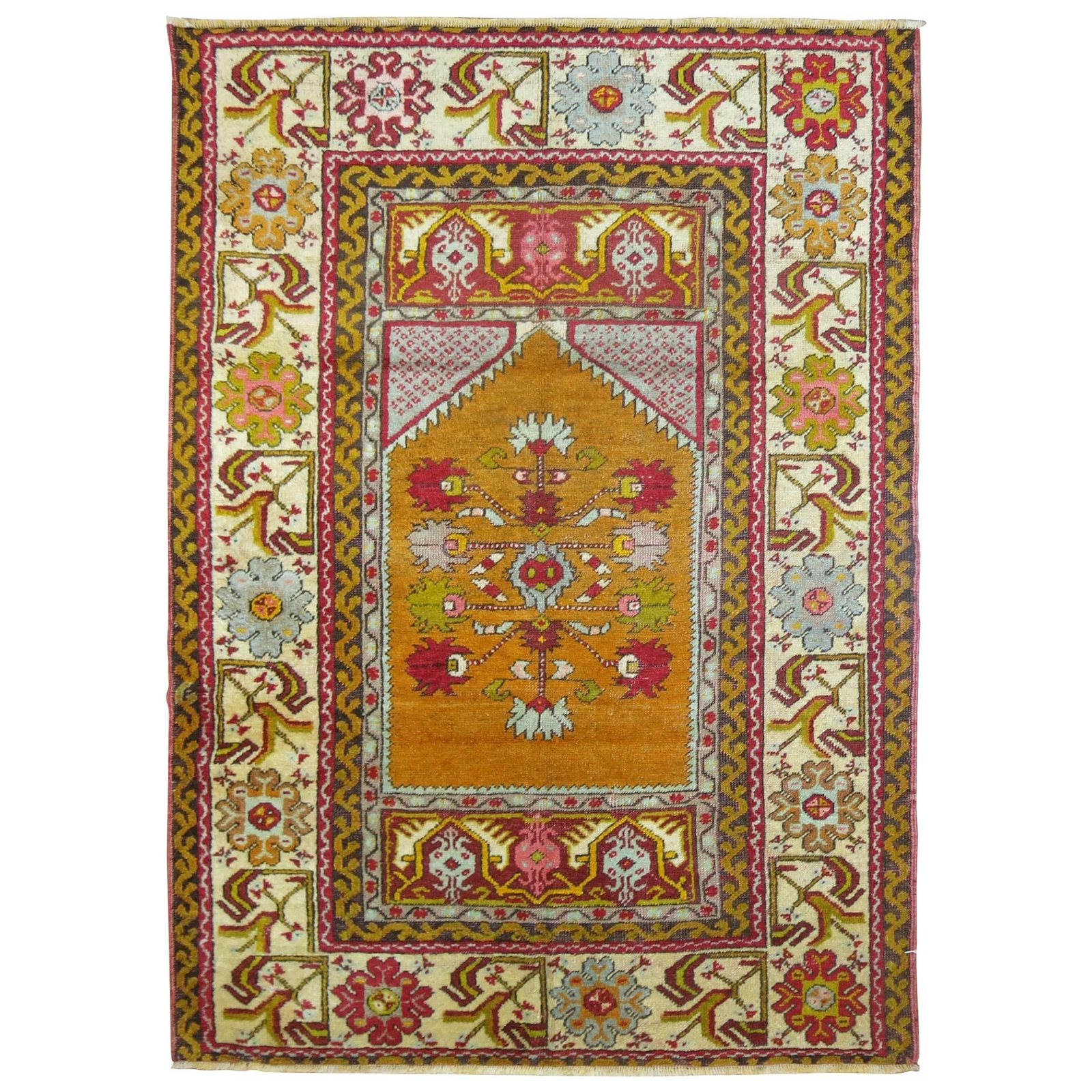 Wool Hand Woven Turkish Oushak Chesterfield Rug 3'5 x 5'4: Wool Hand Woven Turkish Oushak Chesterfield Rug 3'5 x 5'4 This is a unique vintage Turkish Oushak decorative throw rug from the mid-20th century, crafted circa 1940. Hand-woven from wool, it features 