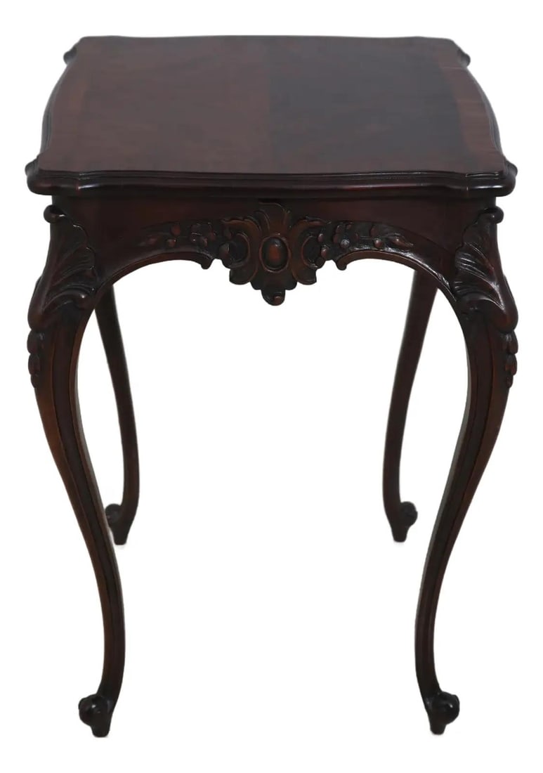 Flint & Horner Victorian Louis XV Mahogany Side Table 19w x 19d x 28.5h: Flint & Horner Victorian Louis XV Mahogany Side Table 19w x 19d x 28.5h This exquisite Victorian Louis XV side table, crafted from high-quality mahogany, showcases fine carved details and elegant inla