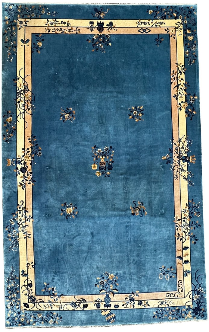 Hand Knotted Blue Wool Peking Floral Area Rug 11x18 (1 of 13)