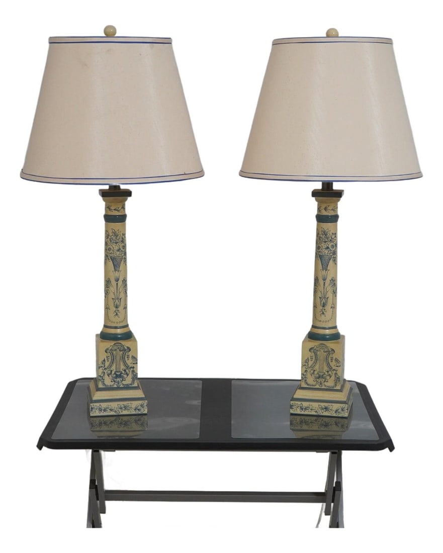 Set of Two Pierre French Country Neoclassical Blue Ceramic Table Lamps (1 of 10)