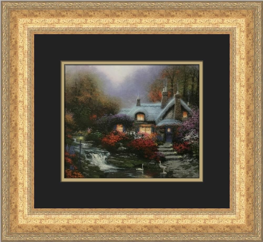 Thomas Kinkade Swanbrooke Cottage Evening Custom Framed Print 15x13 (1 of 2)