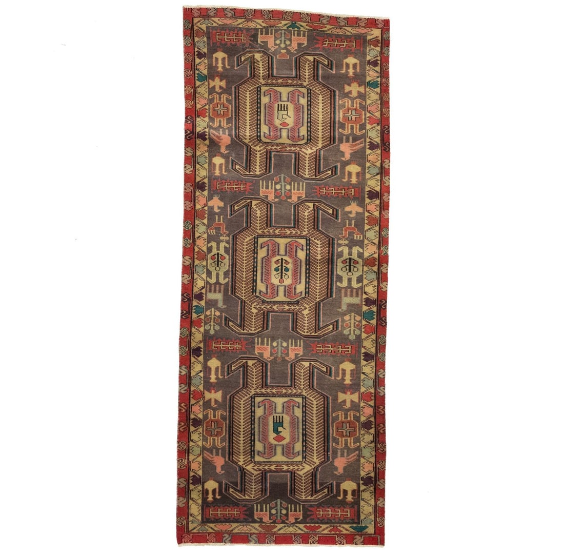 Wool Tribal Geometric Runner Rug 3'10 x 9'11 Semi Antique (1 of 12)